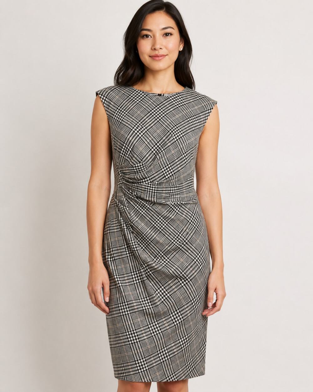 M.M. LaFleur New York Plaid Ruched Draped Sheath Dress Wool Blend Size 10